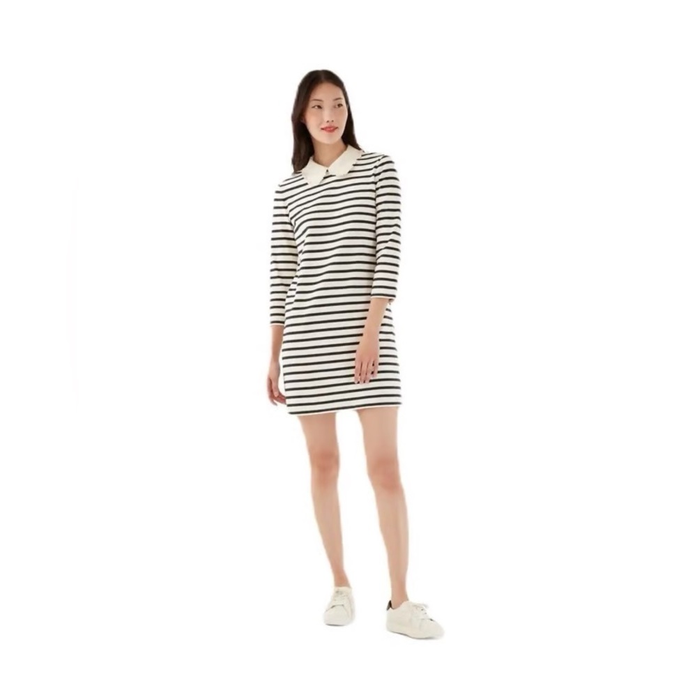 Kate Spade Poplin Collar Striped Tee Dress in black and white cotton.